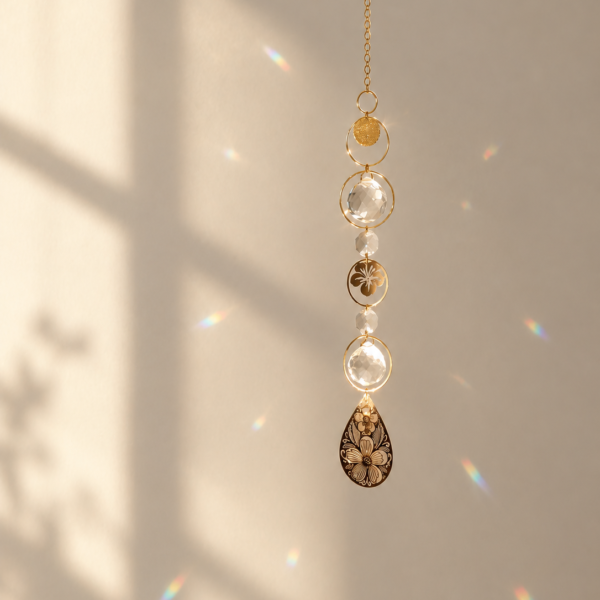 Attrape soleil cristal et fleur dorée