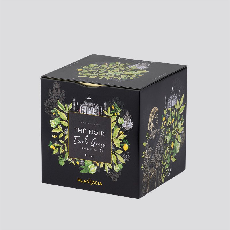 Thé noir Earl Grey bio, coffret de 24 sachets dans une boite en métal déco