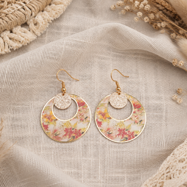 Boucles d'oreilles créoles fleuries bohème