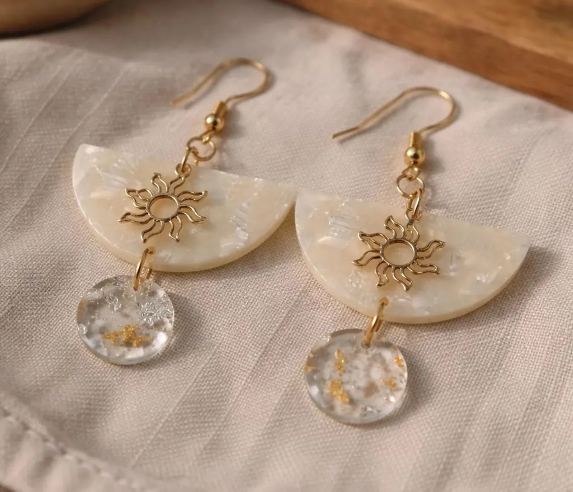 Boucles d'oreilles soleil et acétate